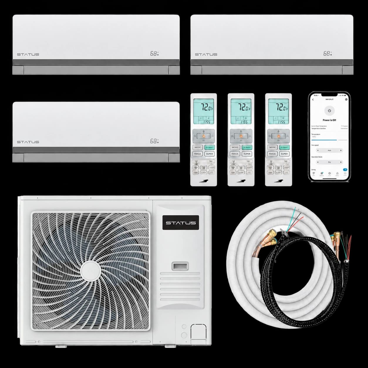 STATUS 3-zone system with one outdoor unit and 3 indoor units